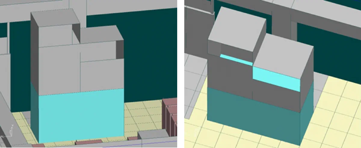 Figure 4: A simplified structure on the CRAC return does not have all of the features of the original, but does include the essential shielding and open areas