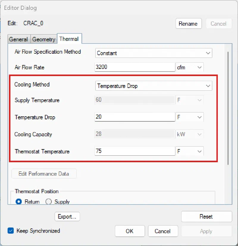 Setting the Temperature Drop across the CRAC also requires setting a thermostat temperature