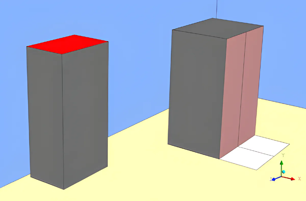 Racks (right) and PDUs (left) consist of hollow blocks with openings for air flow and a heat gain