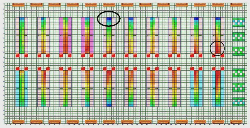 Flow rates through the perforated tiles are greater in the center of the room where the plenum pressure is high and less near the CRACs, where the plenum pressure is low; the circled areas correspond to the tiles with the lowest (-68CFM - from the room into the plenum) and highest (1108 CFM) flow rates