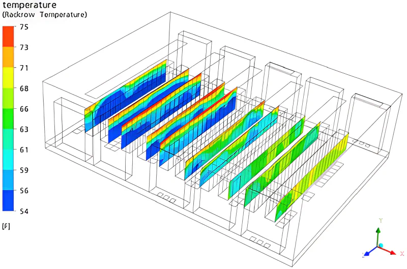 Contours of rack inlet temperature for Trial 1 of the baseline case, where Zones 1, 2, and 4 are shut down