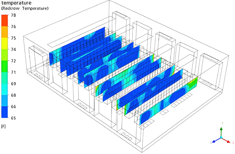 Rack inlet temperatures corresponding to 65°F CRAC supply temperatures for Trial 0 where Zones 2 and 4 are disabled